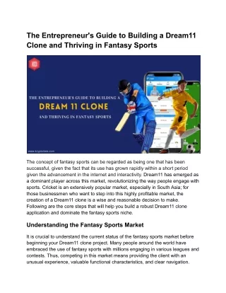 The Entrepreneur's Guide to Building a Dream11 Clone and Thriving in Fantasy Sports