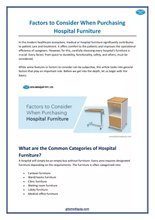 Factors to Consider When Purchasing Hospital Furniture