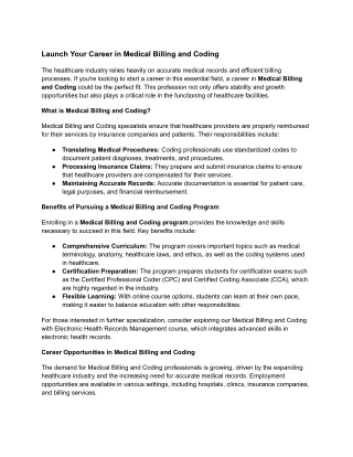 Launch Your Career in Medical Billing and Coding