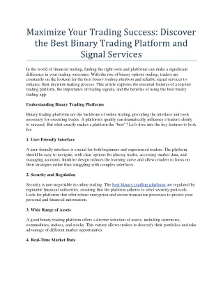 Maximize Your Trading Success Discover the Best Binary Trading Platform and Signal Services