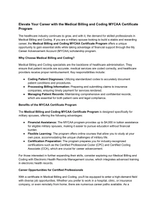 Elevate Your Career with the Medical Billing and Coding MYCAA Certificate Program