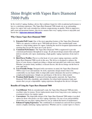 Shine Bright with Vapes Bars Diamond 7000 Puffs