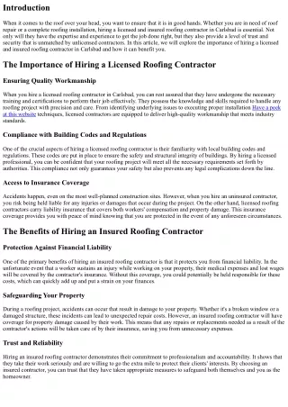 Why Hire a Licensed and Insured Roofing Contractor in Carlsbad?”