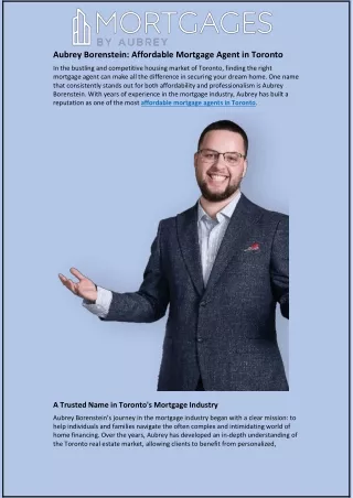 Aubrey Borenstein: Affordable Mortgage Agent in Toronto