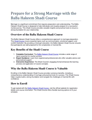 Prepare for a Strong Marriage with the BaBa Hakeem Shadi Course