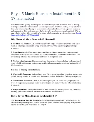 Buy a 5 Marla House on Installment in B-17 Islamabad