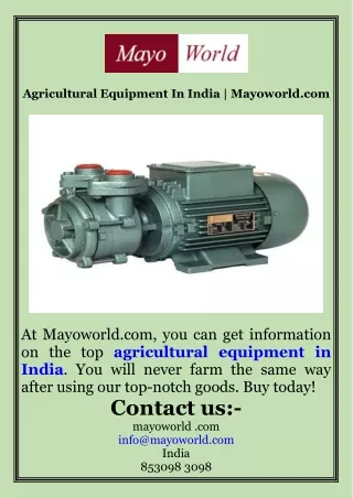 Agricultural Equipment In India  Mayoworld.com