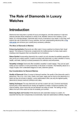 The Role of Diamonds in Luxury Watches
