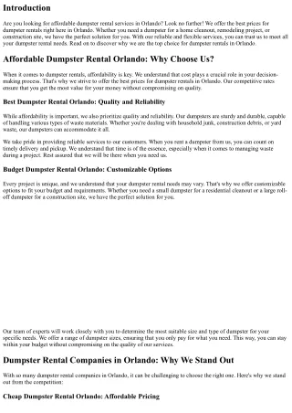 Best Prices for Dumpster Rentals Found Right Here in Orlando