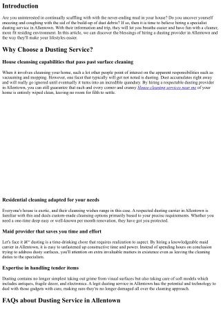 Dusting Service in Allentown: Breathe Easier With Less Dust!