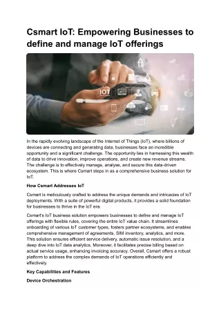 Csmart IoT Empowering Businesses to define and manage IoT offerings