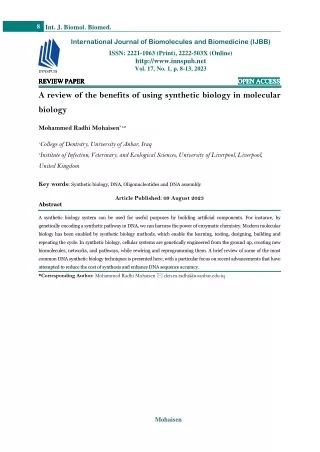 A review of the benefits of using synthetic biology in molecular biology