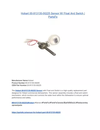Hobart 00-913135-00225 Sensor W_ Float And Switch _ PartsFe