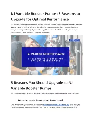 NJ Variable Booster Pumps_ 5 Reasons to Upgrade for Optimal Performance