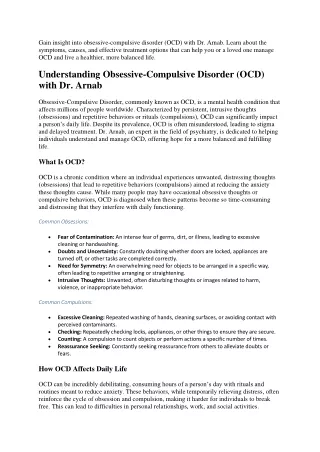 Understanding Obsessive-Compulsive Disorder (OCD) with Dr Arnab