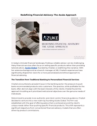 Redefining Financial Advisory: The Azuke Approach