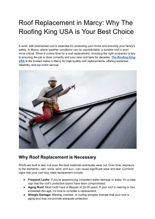 Roof Replacement in Marcy_ Why The Roofing King USA is Your Best Choice