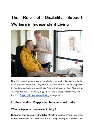 The Role of Disability Support Workers in Independent Living