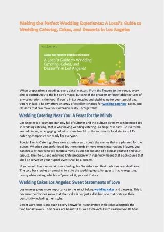 Making the Perfect Wedding Experience A Local’s Guide to Wedding Catering, Cakes, and Desserts in Los Angeles