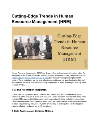 Cutting-Edge Trends in Human Resource Management (HRM)