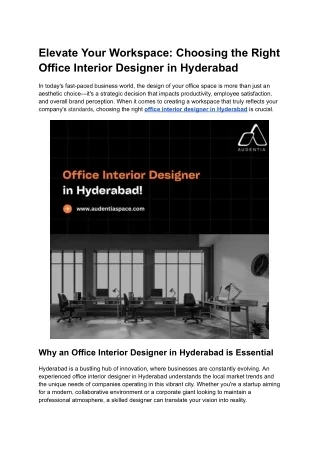 Elevate Your Workspace Choosing the Right Office Interior Designer in Hyderabad