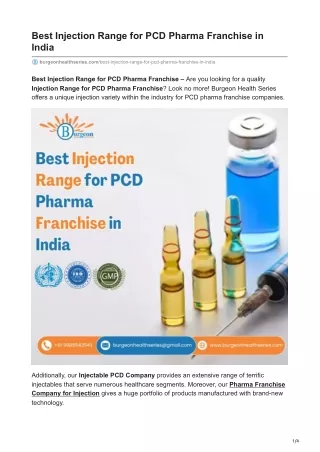 Best Injection Range for PCD Pharma Franchise in India