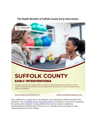 Suffolk County Early Intervention: Underpinning for Your Child's Development