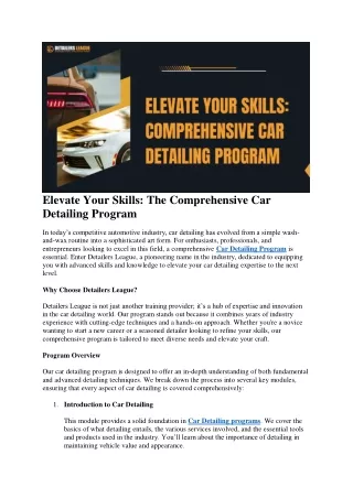 Elevate Your Skills: Comprehensive Car Detailing Program