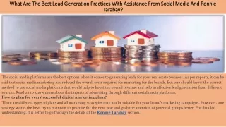 What Are The Best Lead Generation Practices With Assistance From Social Media And Ronnie Tarabay