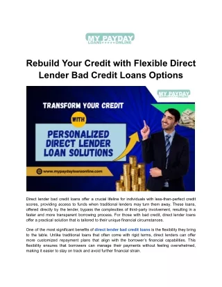 Navigate Financial Challenges with Tailored Direct Lender Loans for Bad Credit