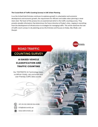 The Crucial Role of Traffic Counting Surveys in UAE Urban Planning