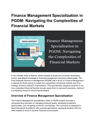 Finance Management Specialization in PGDM_ Navigating the Complexities of Financial Markets