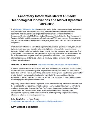 Laboratory Informatics Market Strategies: Competitive Landscape and Market Proje