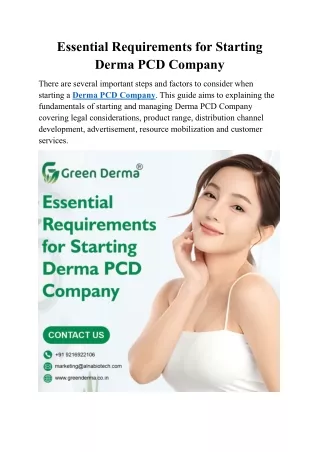 Requirements for Starting Derma PCD Company