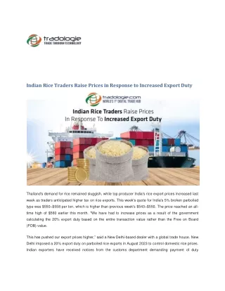 Indian Rice Traders Raise Prices in Response to Increased Export Duty