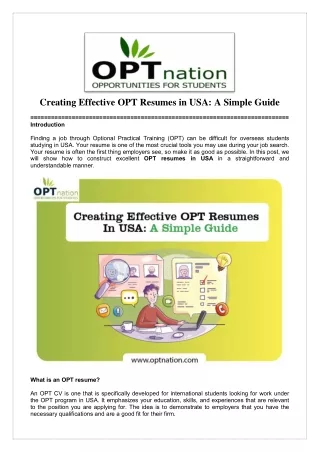 Creating Effective OPT Resumes in USA- A Simple Guide