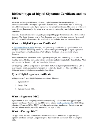 Different type of Digital Signature Certificate