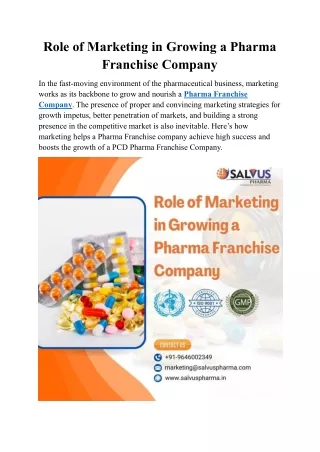 Role of Marketing in Pharma Franchise Company