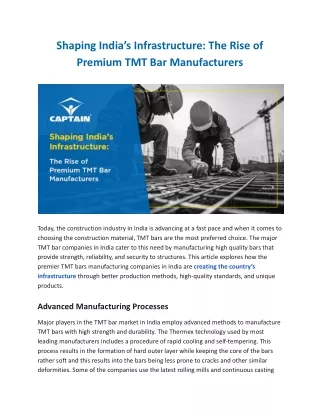 Shaping India’s Infrastructure: The Rise of Premium TMT Bar Manufacturers