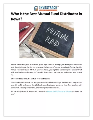 Who Is the Best Mutual Fund Distributor in Rewa