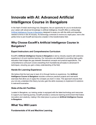 Innovate with AI_ Advanced Artificial Intelligence Course in Bangalore