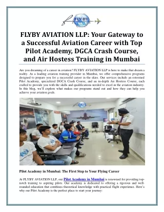 Premier Pilot Academy in Mumbai for Aspiring Aviation Professionals