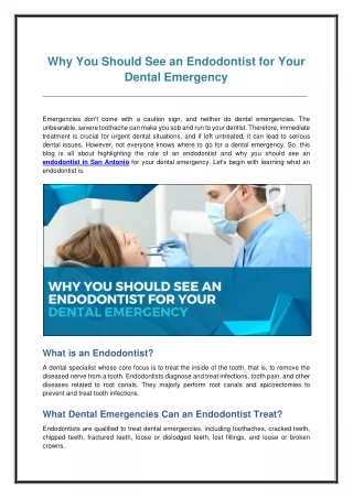 Why You Should See an Endodontist for Your Dental Emergency