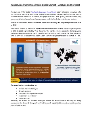 Asia-Pacific Cleanroom Doors Market - VynzResearch