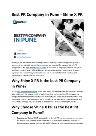 Best PR Company in Pune - Shine X PR