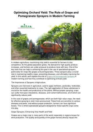 Optimizing Orchard Yield The Role of Grape and Pomegranate Sprayers in Modern Farming 24.8.24