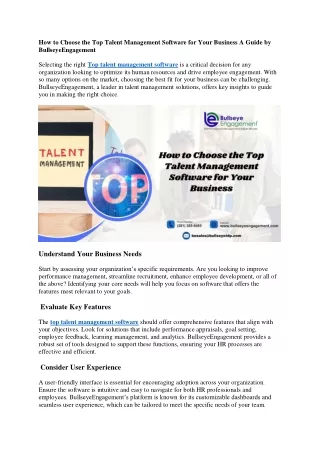 How to Choose the Top Talent Management Software for Your Business A Guide by BullseyeEngagement