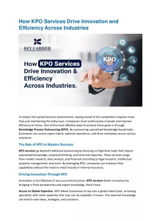 How KPO Services Drive Innovation and Efficiency Across Industries