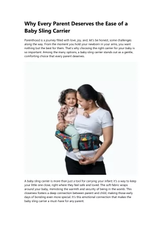 Why Every Parent Deserves the Comfort of a Baby Sling Carrier | Buttbaby.In