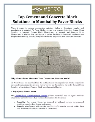 Trusted Cement Block Suppliers and Manufacturers in Mumbai